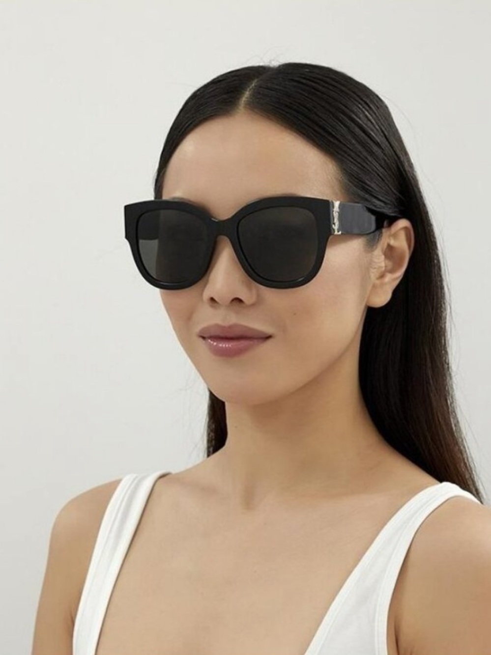 Saint Laurent  SLM95/F 001 Sunglasses Black Grey Oversized Cat Eye Women